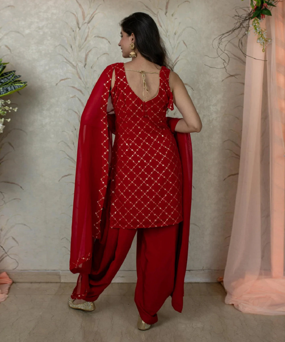 Patiala Suit Red Embroidered