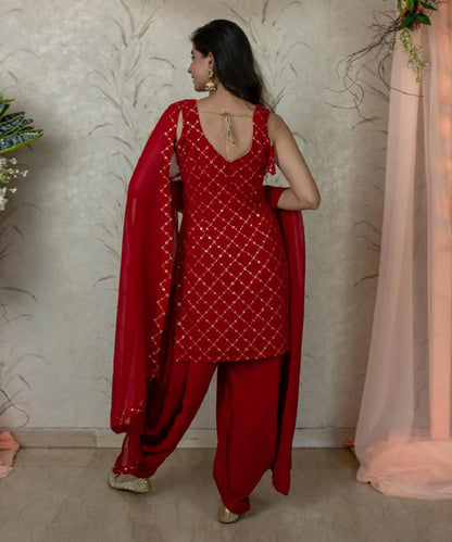 Patiala Suit Red Embroidered