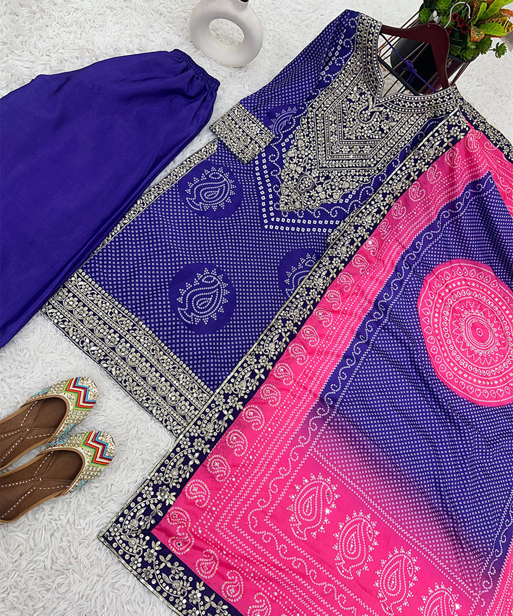 Violet Chiffon Embroidered Kurta Set