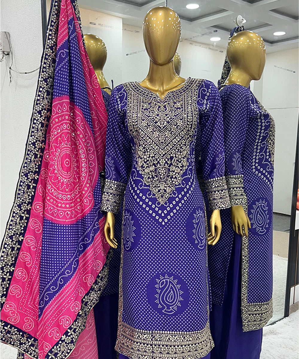 Violet Chiffon Embroidered Kurta Set