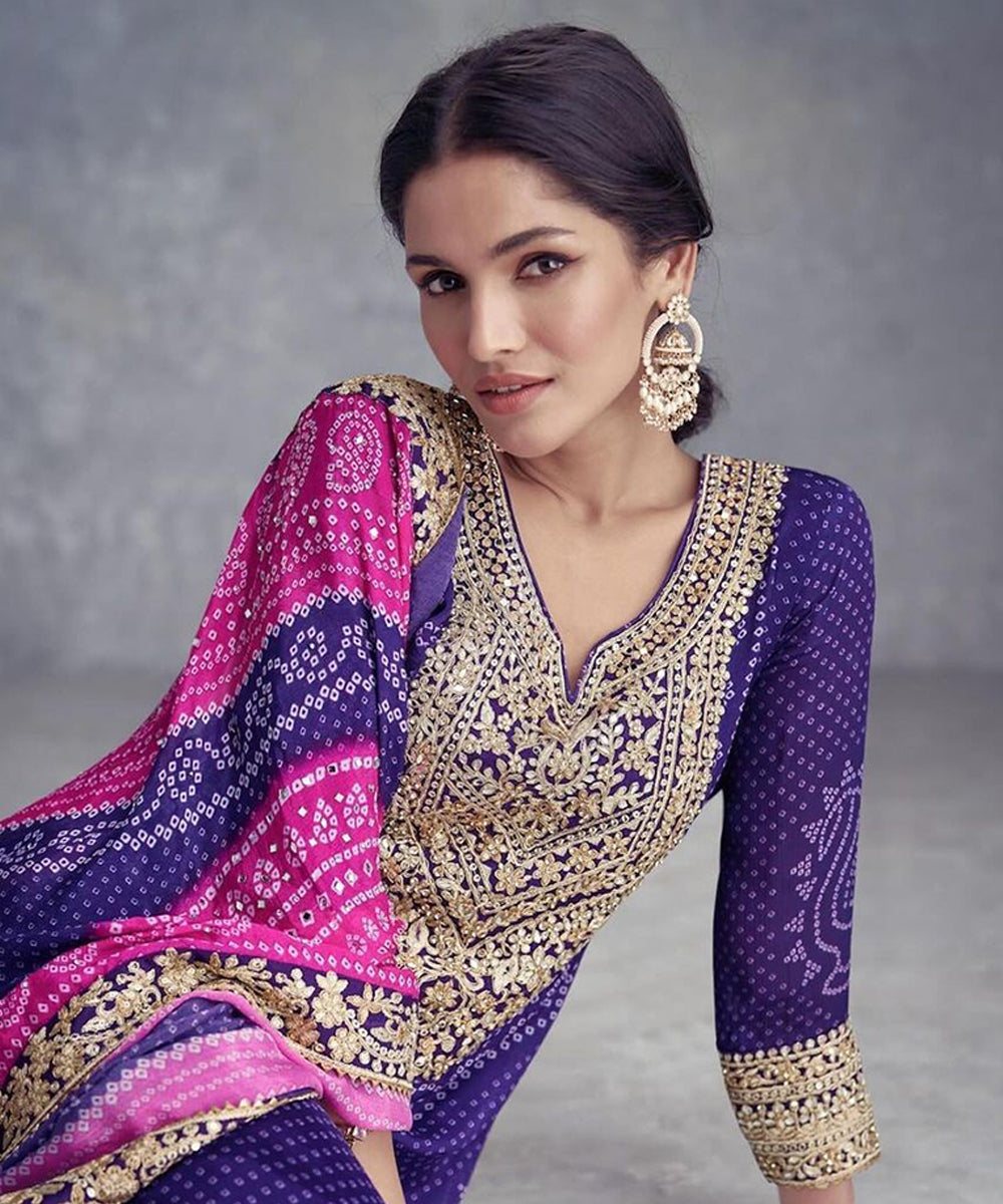 Violet Chiffon Embroidered Kurta Set