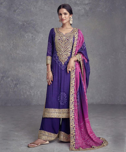 Violet Chiffon Embroidered Kurta Set