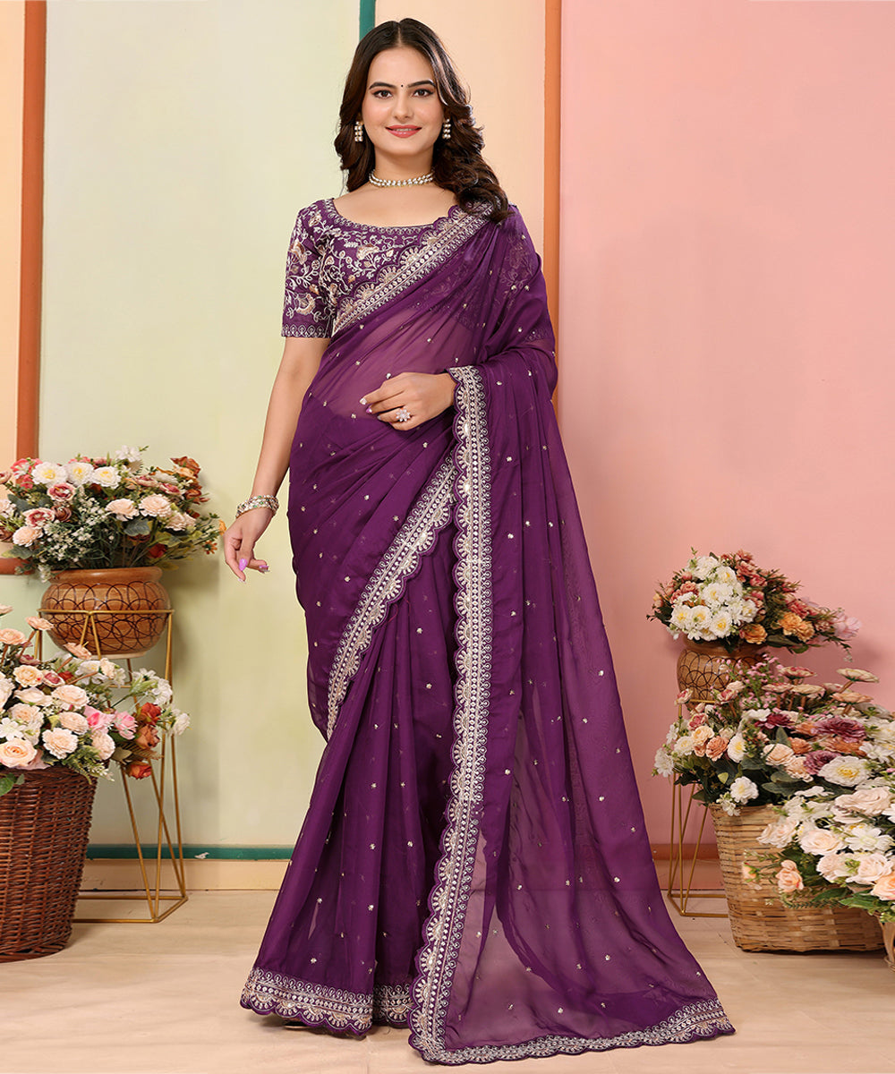 Purple Georgette Saree with Intricate Embroidery and Rich Finish