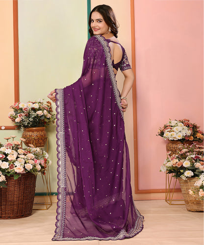 Purple Georgette Saree with Intricate Embroidery and Rich Finish