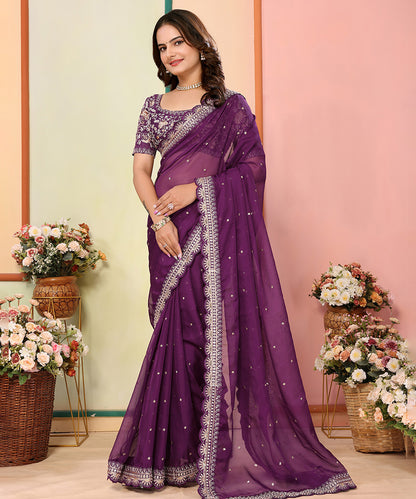 Purple Georgette Saree with Intricate Embroidery and Rich Finish