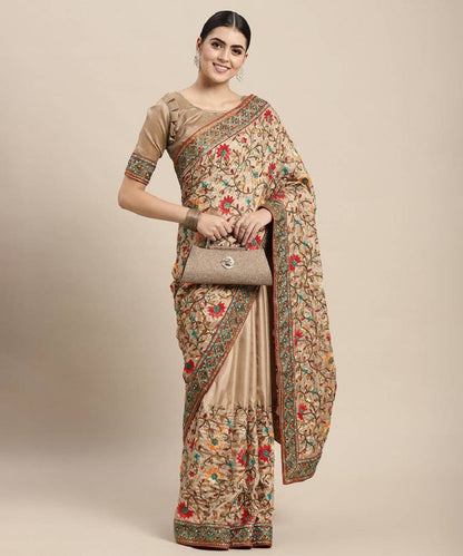 Art Silk Saree with Traditional Kashmiri Work and Rich Embroidery