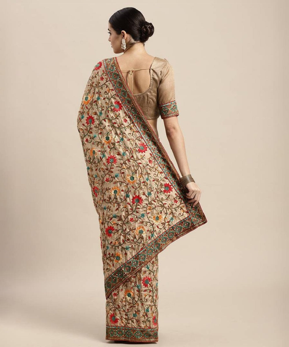 Art Silk Saree with Traditional Kashmiri Work and Rich Embroidery