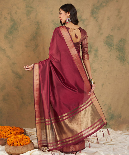 Maroon Cotton Organza Weave Saree