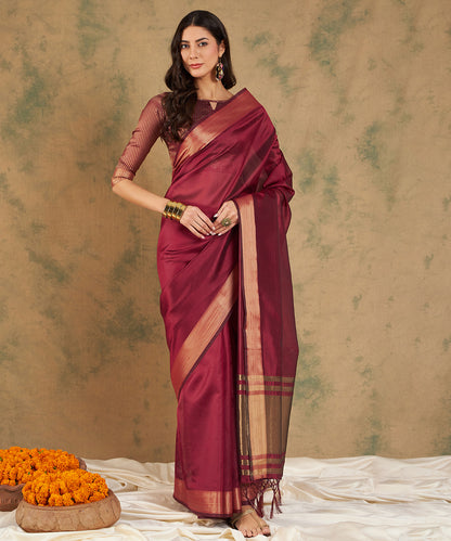 Maroon Cotton Organza Weave Saree