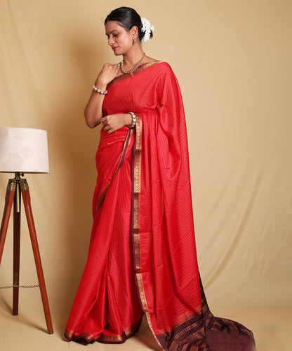 Stunning Red Saree with Ornate Zari Border and Festive Blouse