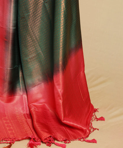 Vibrant Green and Red Shaded Saree with Zari Border and Blouse