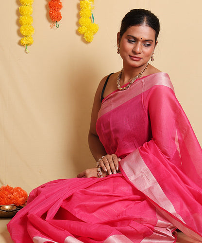 Timeless Pink Plain Cotton Saree with Elegant Blouse