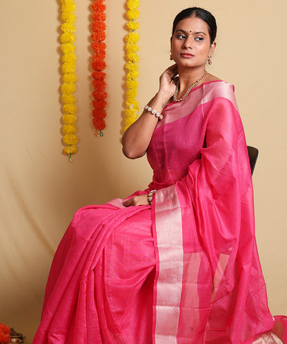 Timeless Pink Plain Cotton Saree with Elegant Blouse