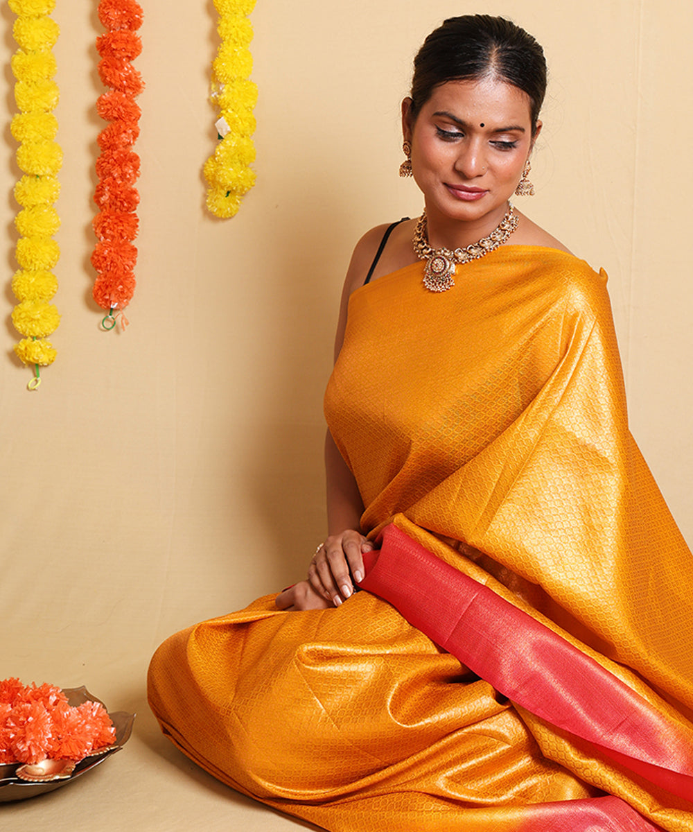 Yellow-Orange Sunset Art Silk Saree with Stunning Blouse