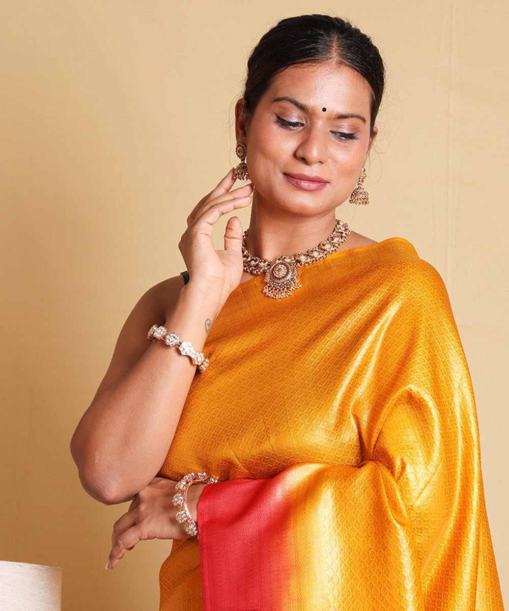 Yellow-Orange Sunset Art Silk Saree with Stunning Blouse