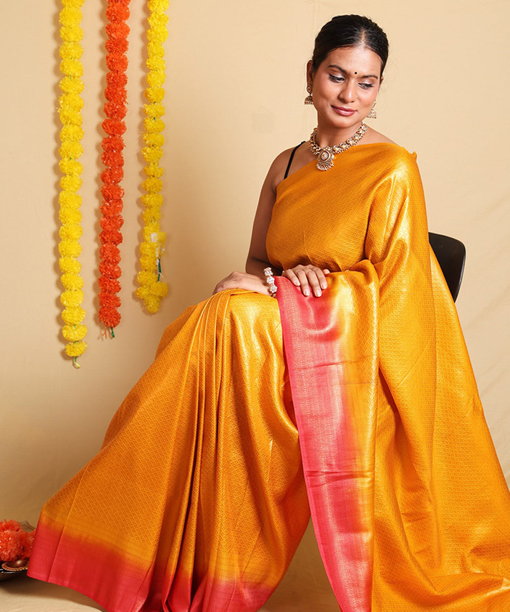 Yellow-Orange Sunset Art Silk Saree with Stunning Blouse