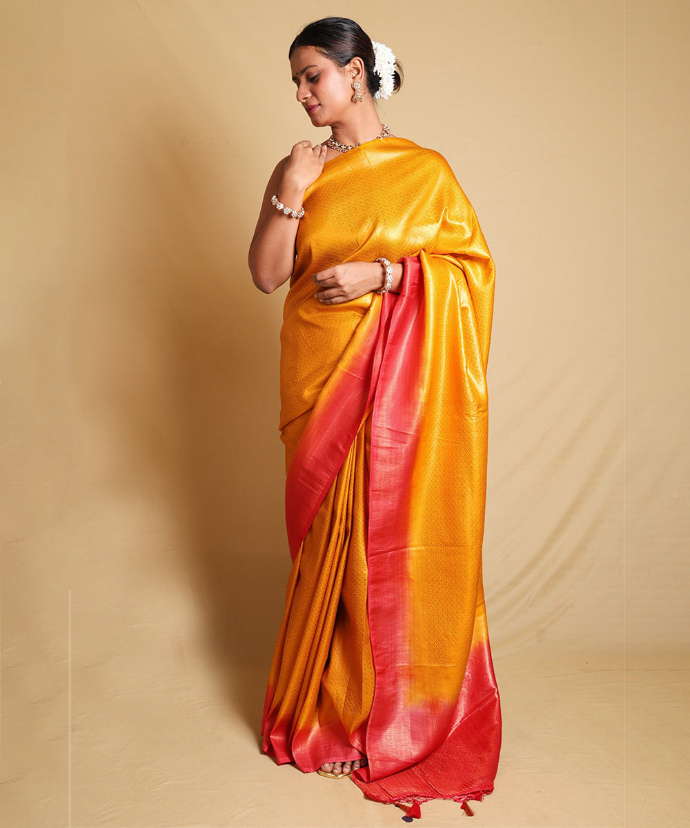 Yellow-Orange Sunset Art Silk Saree with Stunning Blouse