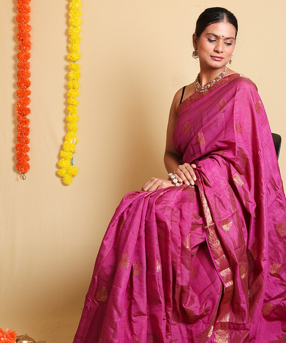 Purple Ethnic Motif Cotton Saree with Traditional Blouse