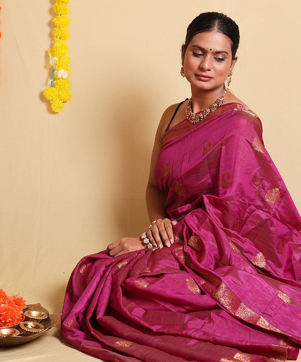 Purple Ethnic Motif Cotton Saree with Traditional Blouse