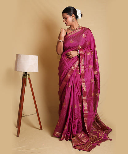 Purple Ethnic Motif Cotton Saree with Traditional Blouse