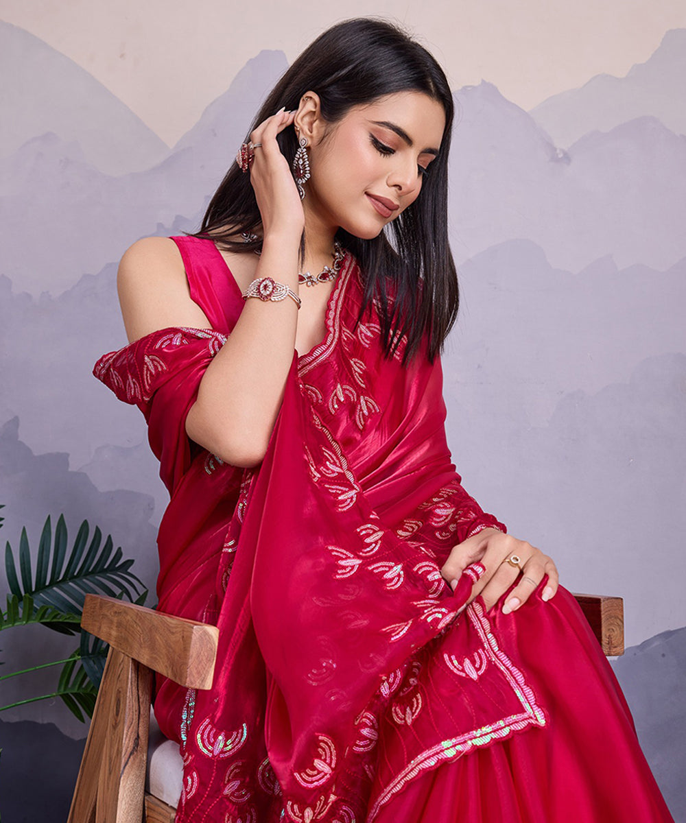 Pink Tissue Saree with Soft Embroidery and Elegant Blouse