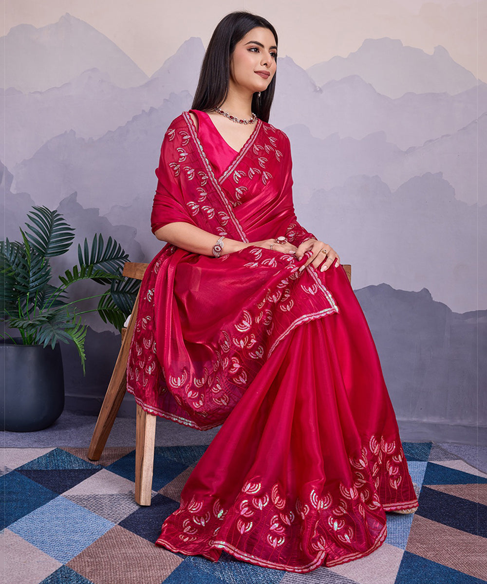 Pink Tissue Saree with Soft Embroidery and Elegant Blouse