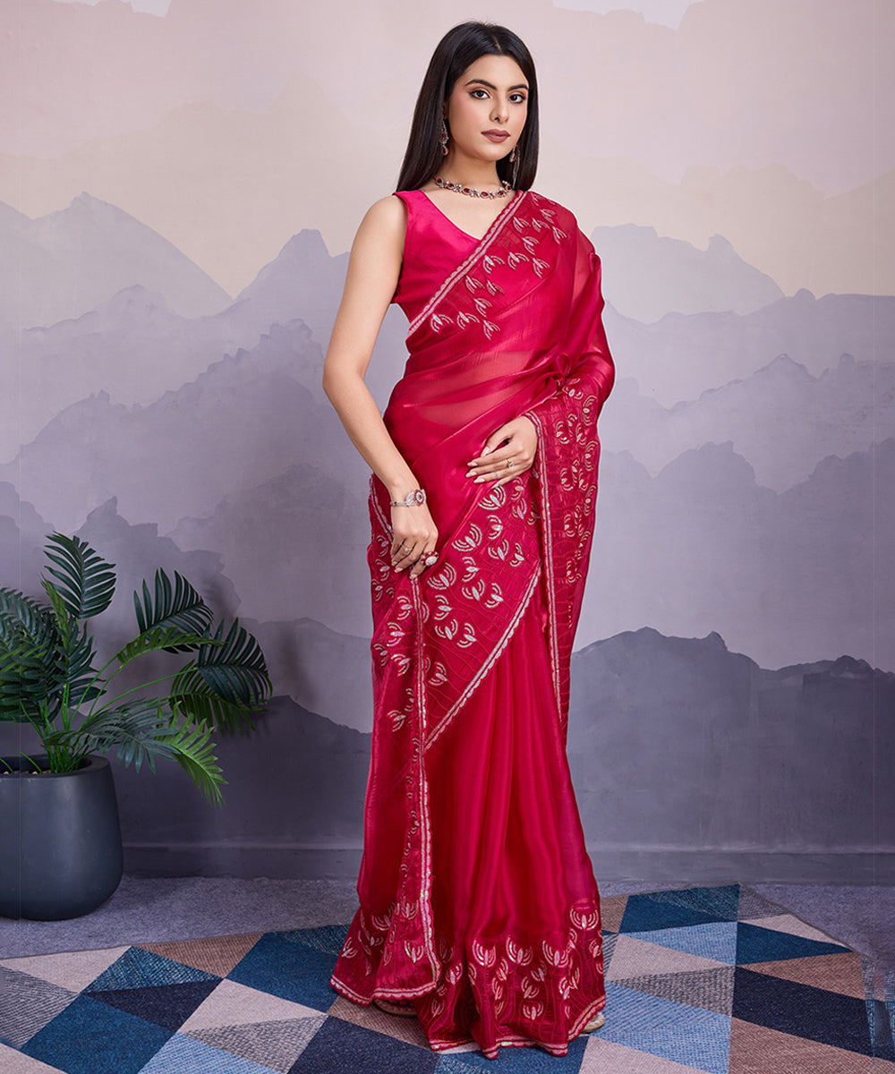 Pink Tissue Saree with Soft Embroidery and Elegant Blouse