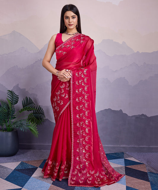 Pink Tissue Saree with Soft Embroidery and Elegant Blouse