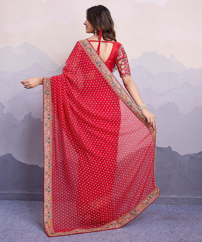 Red Georgette Saree with Abstract Patterned Modern Blouse