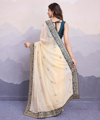 Cream Georgette Saree with Delicate Embroidery