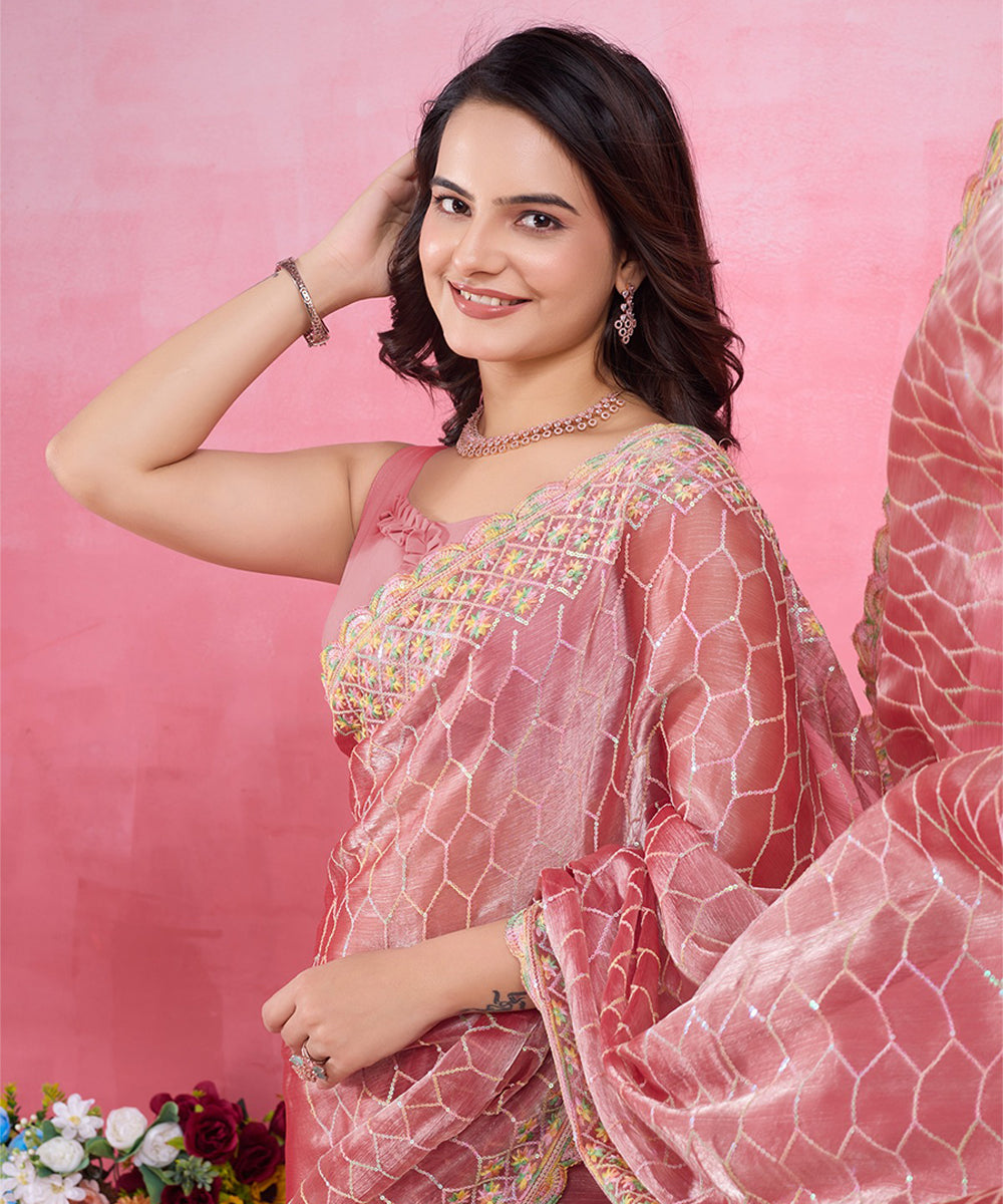 Light Pink Georgette Saree with Shimmering Sequence Embroidery