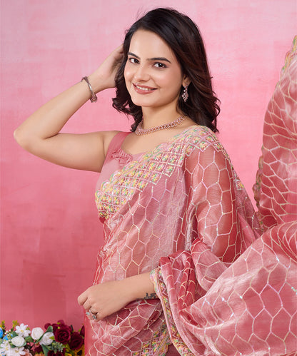 Light Pink Georgette Saree with Shimmering Sequence Embroidery