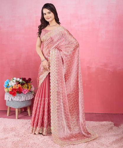 Light Pink Georgette Saree with Shimmering Sequence Embroidery