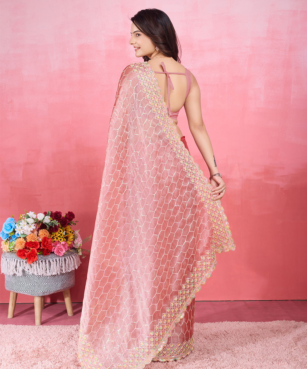 Light Pink Georgette Saree with Shimmering Sequence Embroidery