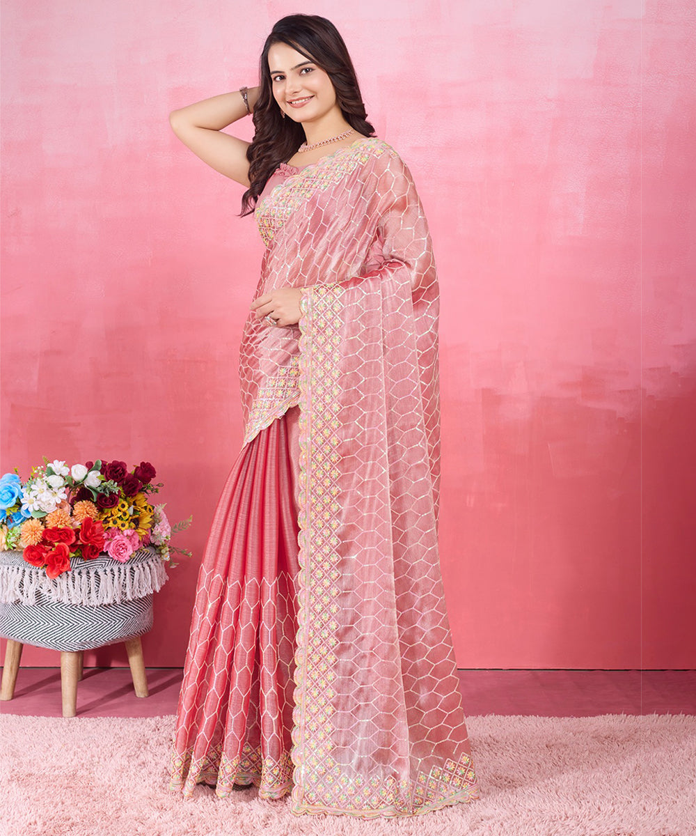 Light Pink Georgette Saree with Shimmering Sequence Embroidery