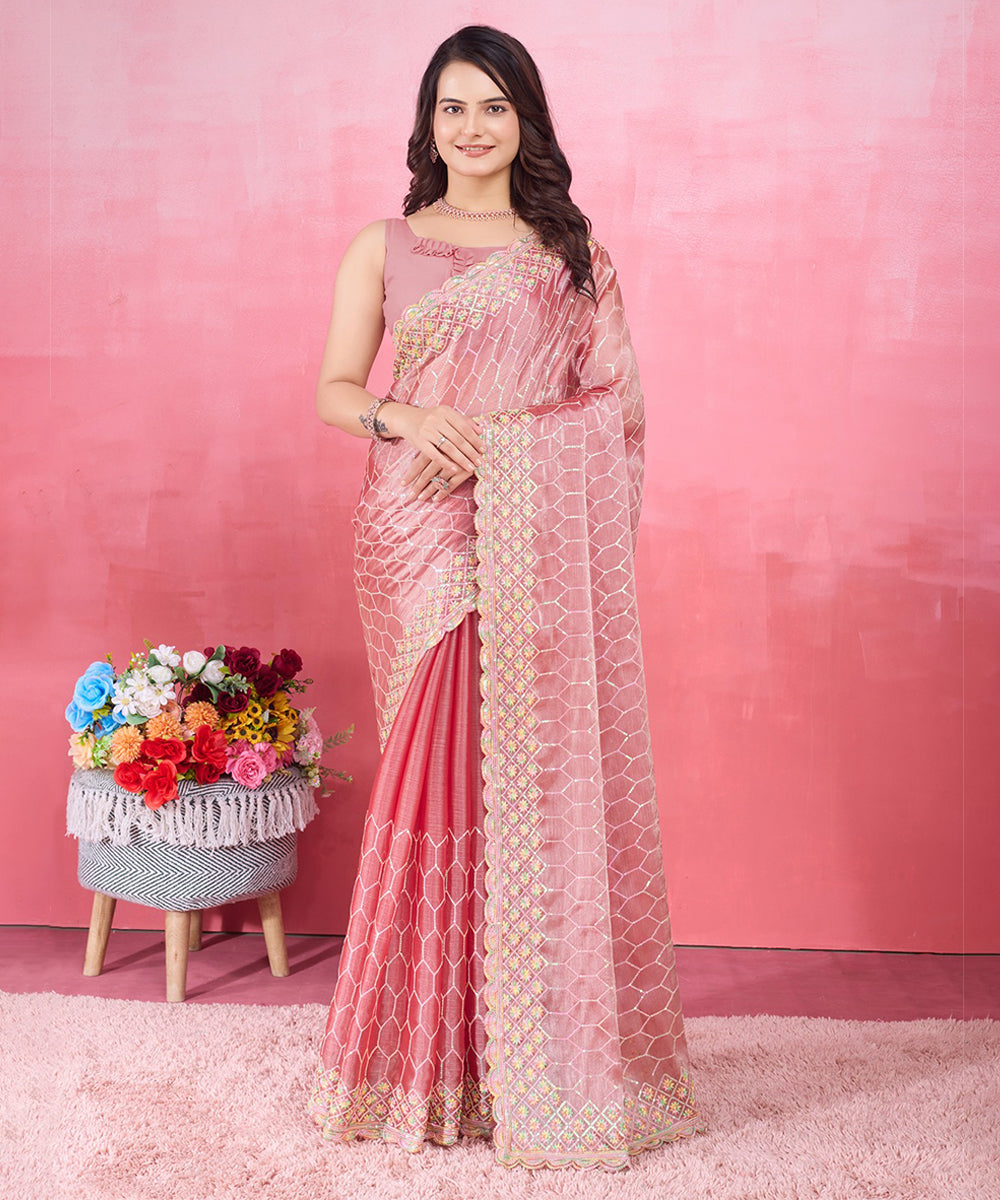 Light Pink Georgette Saree with Shimmering Sequence Embroidery