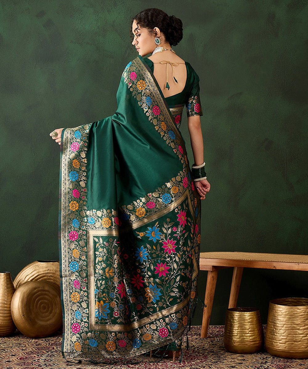 Green Art Silk Saree with Traditional Weaving and Unstitched Blouse