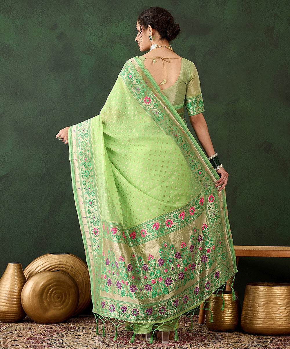 Elegant Pista Green Poly Cotton Woven Saree with Classic Blouse