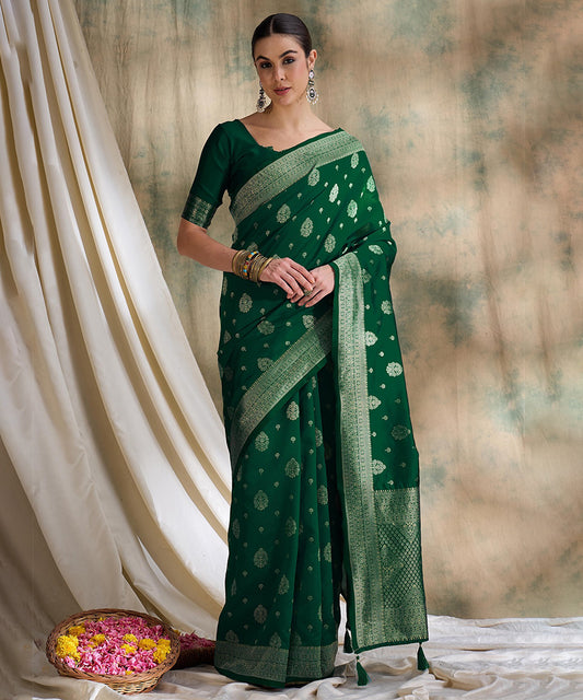 Women's Green Art Silk Saree with Contemporary Weave