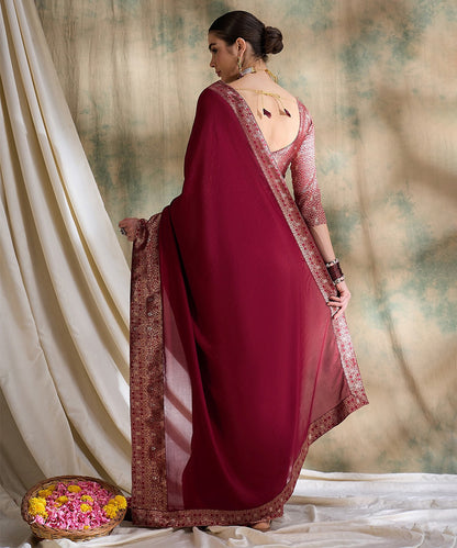 Maroon Color Woven Saree with a Timeless Classic Style