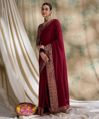 Maroon Color Woven Saree with a Timeless Classic Style