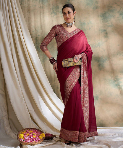 Maroon Color Woven Saree with a Timeless Classic Style