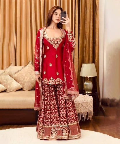 Kurta Set Red Georgette