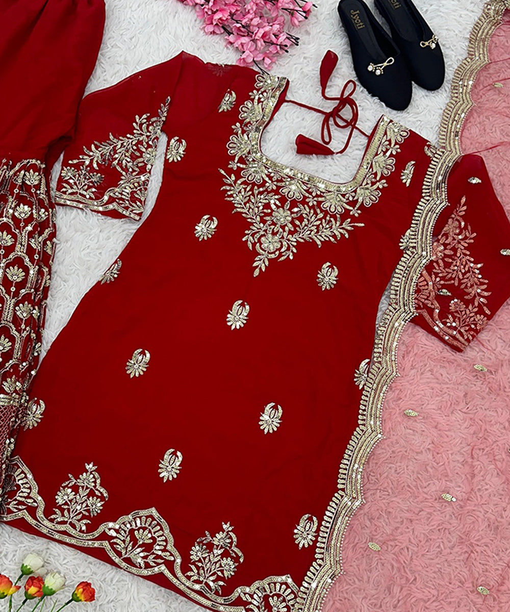 Kurta Set Red Georgette