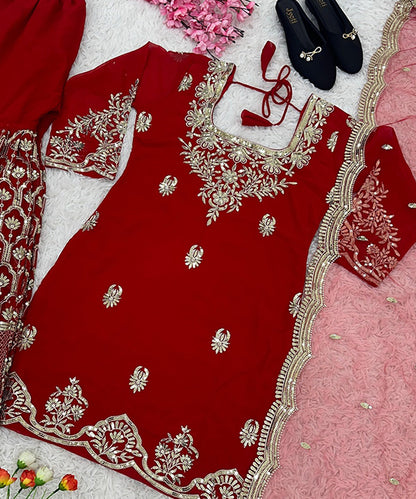 Kurta Set Red Georgette