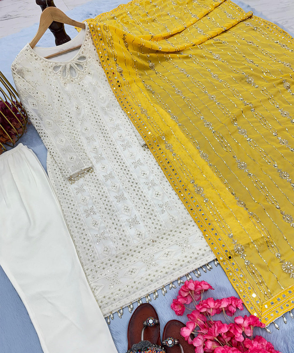 Kurta Set White Georgette
