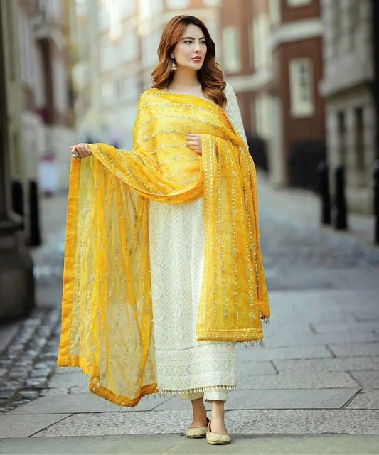 Kurta Set White Georgette