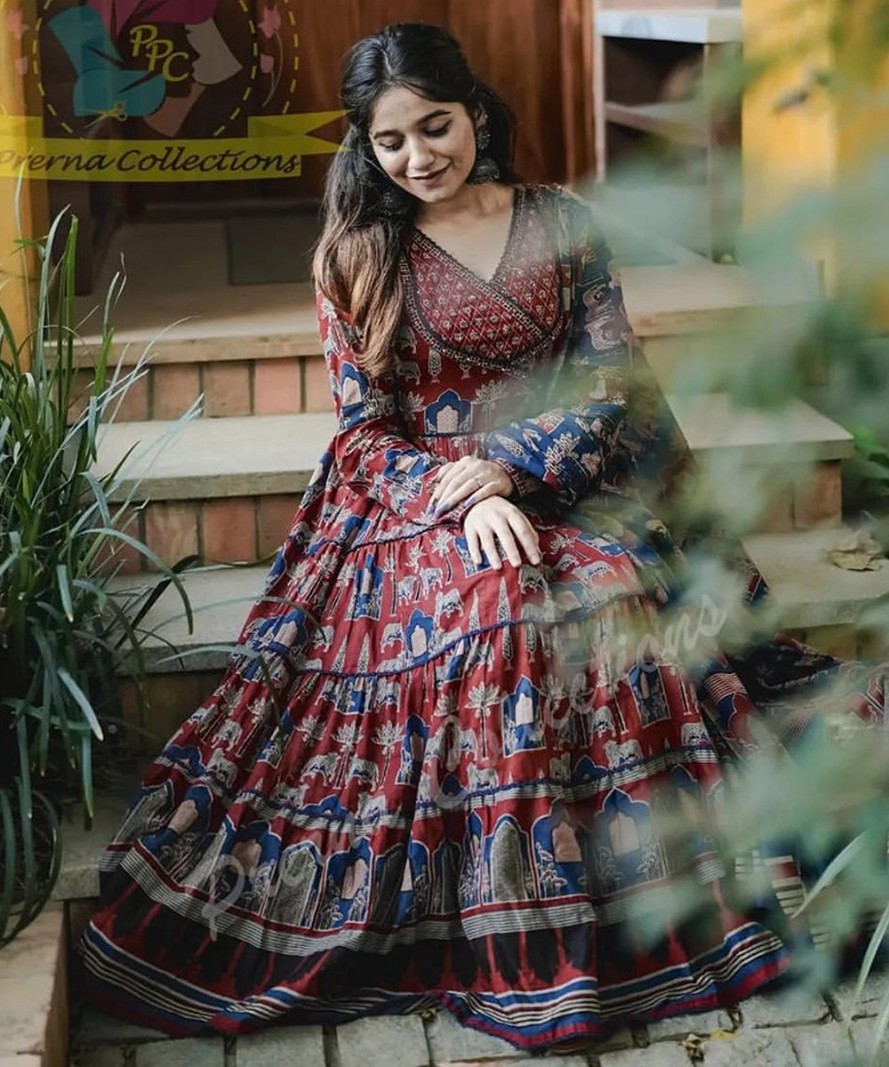 Brown Printed Cotton Kurta Pant with Dupatta