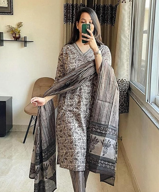 Kurta Set Grey Cotton Print