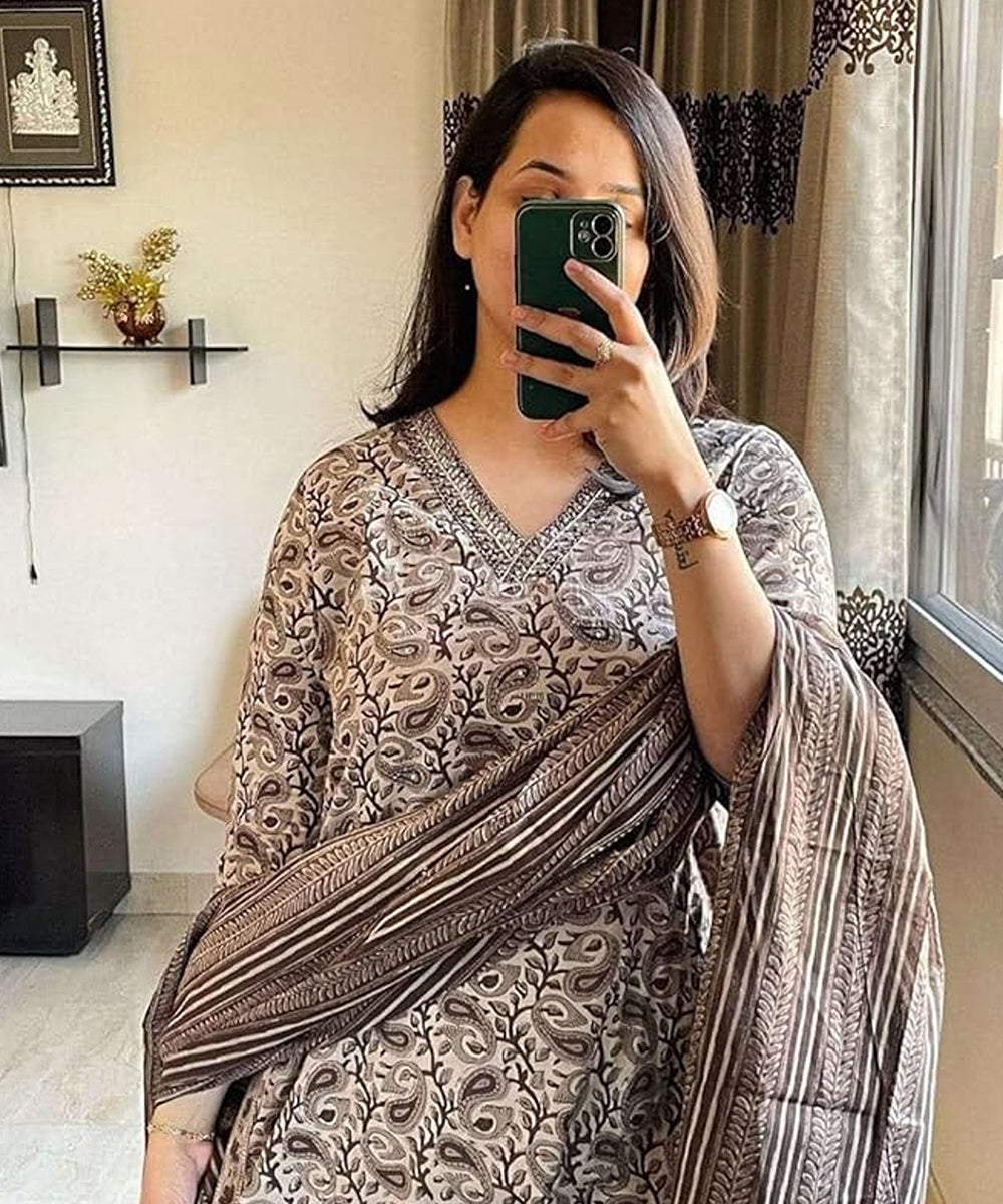 Kurta Set Grey Cotton Print
